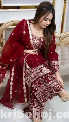 Premium Soft Jorjet With sequence embroidery Three Piece